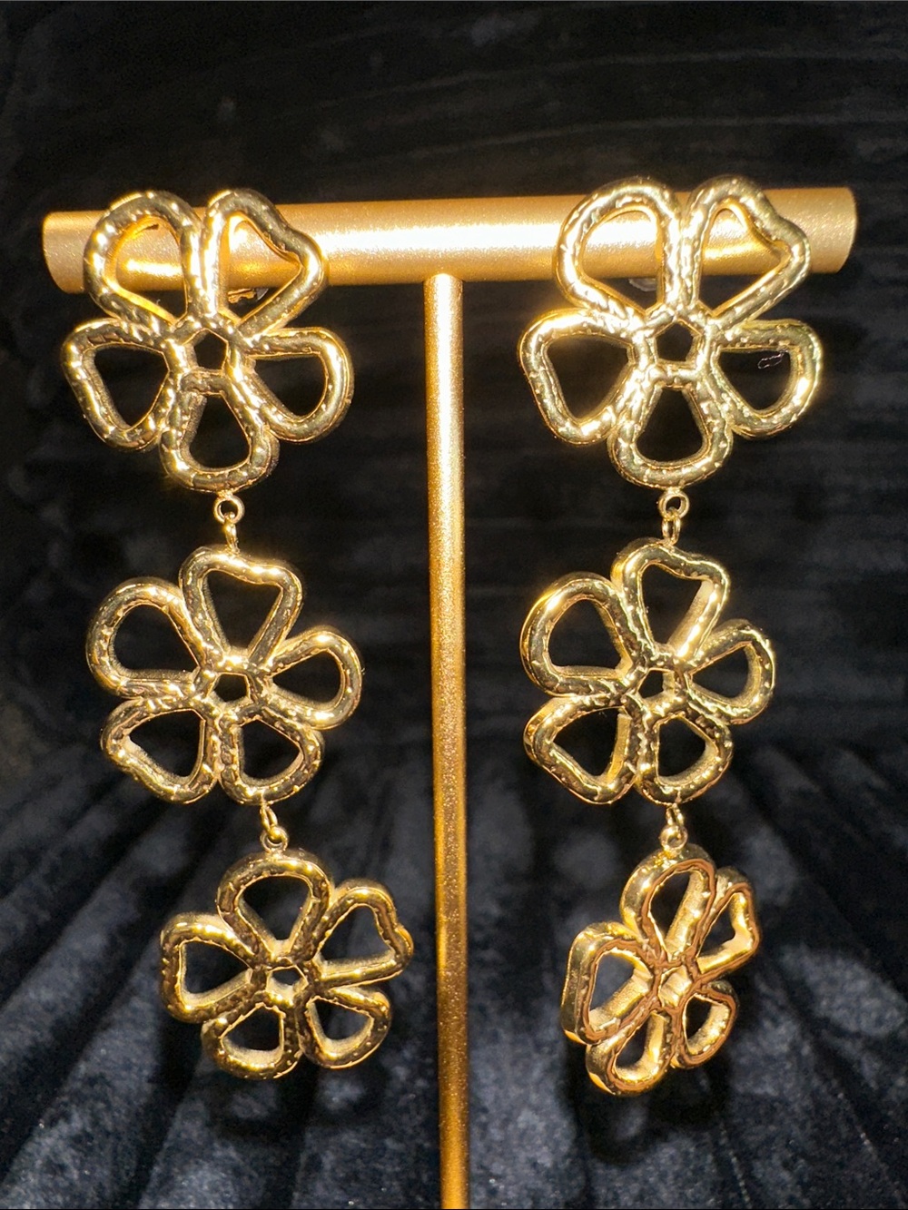 Kenneth Jay Lane Gold Floral Triple-Drop Earrings - Picture 2 of 15